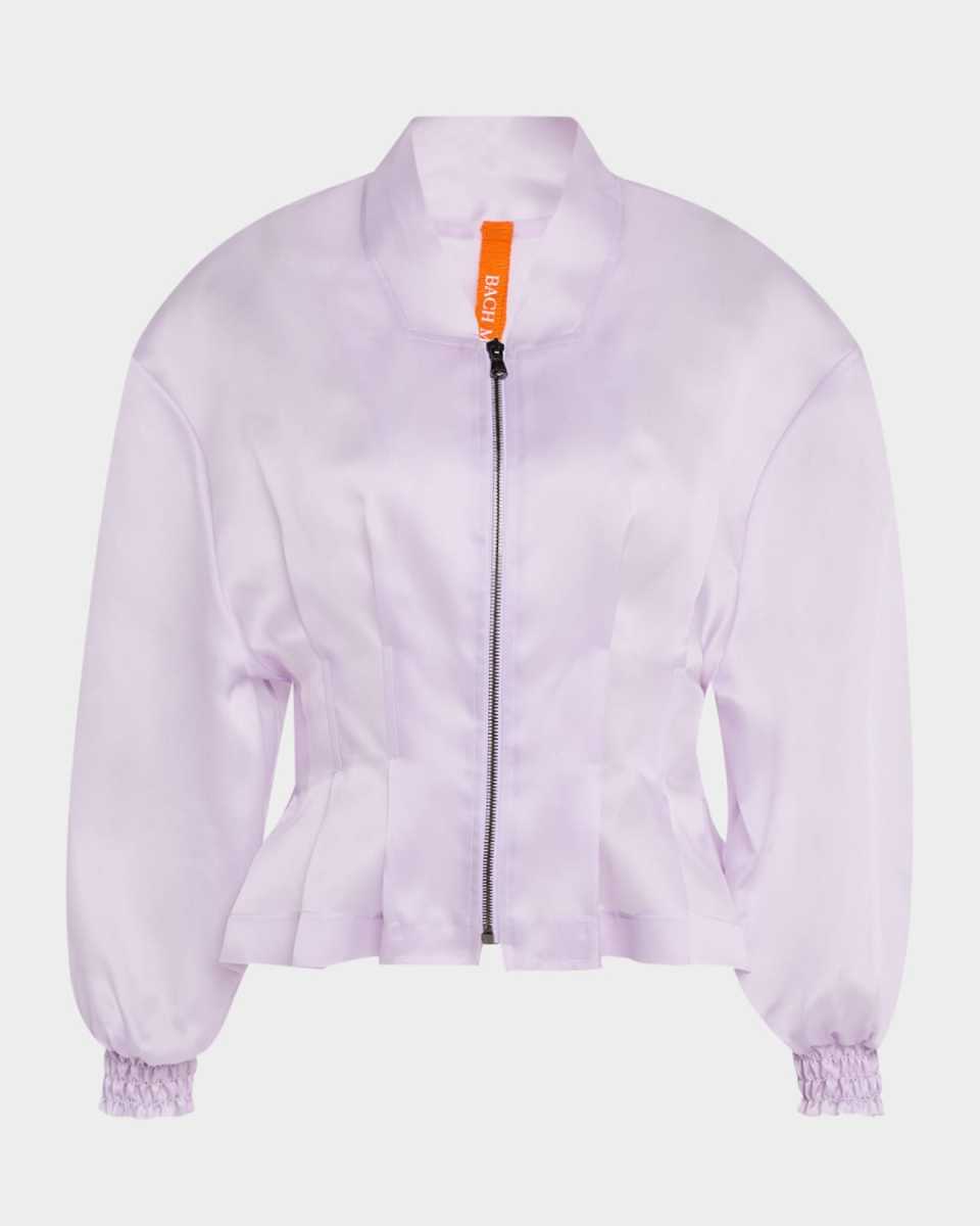 Nipped Waist Sheer Silk Bomber Jacket